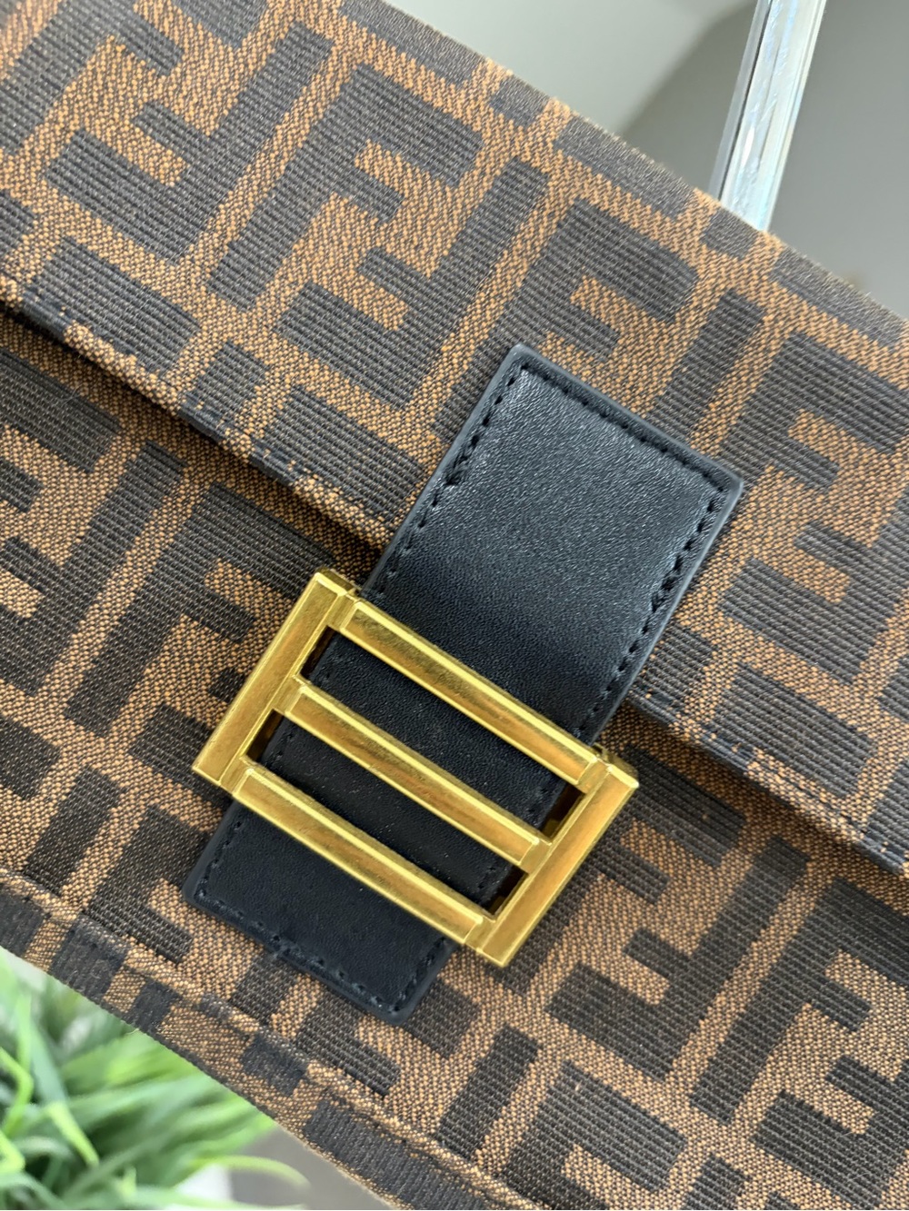 Designer-Inspired Brown Monogram Shoulder Bag with Gold Hardware - Picture 3 of 10